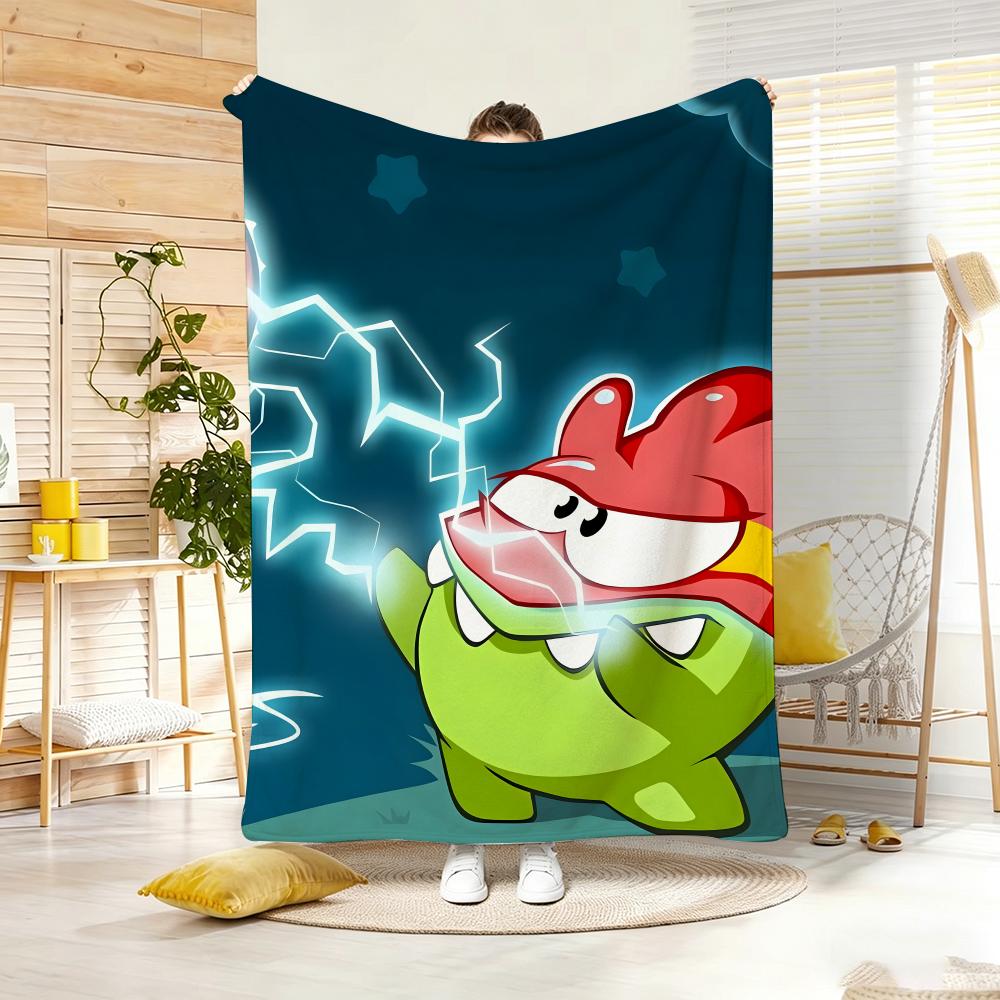 2D Hand Drawn Cartoon O-OmS NomS Throw Lightweight 240g Flannel Blanket Soft Skin-friendly for Summer Cooling
