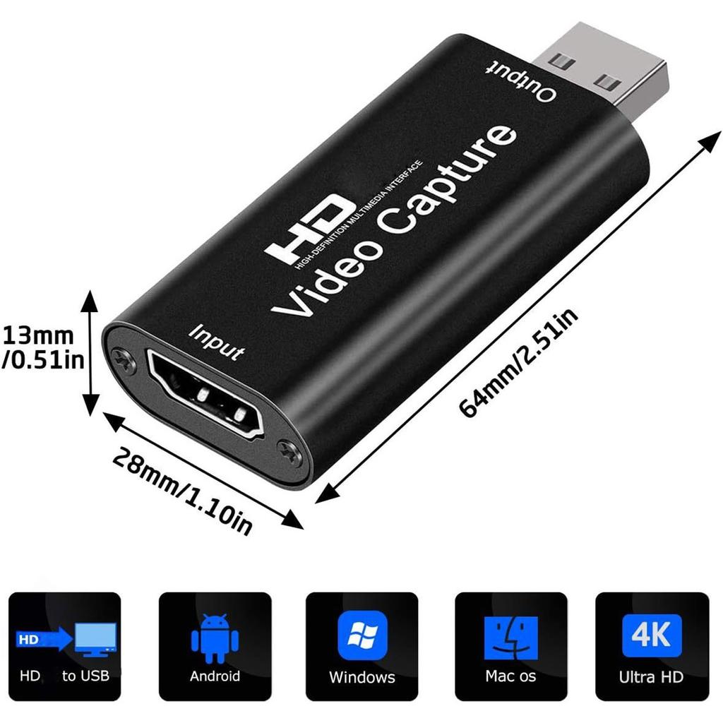 4K HDMI-Compatible Video Capture Card Streaming Board Capture USB 2.0 1080P Card Grabber Recorder Box for PS4 Game DVD Camera