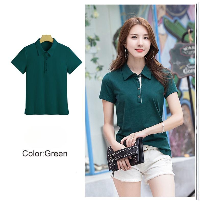 Summer Solid Color Notch Lapel Korean Style Fitted Women's Short Sleeve T-Shirt Simple and Fashionable Top