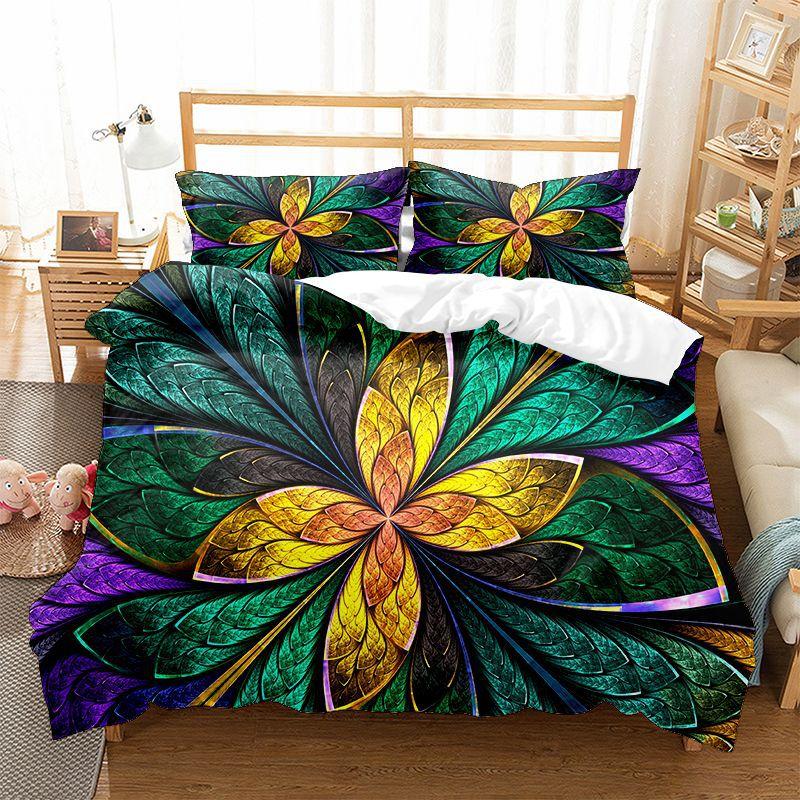 Blumen Bettbezug Set Lila Blau Blütenblatt Abstrakte Kunst Bettdeckenbezug King Queen Größe für Kinder Erwachsene Teenager Polyester Bettwäscheset