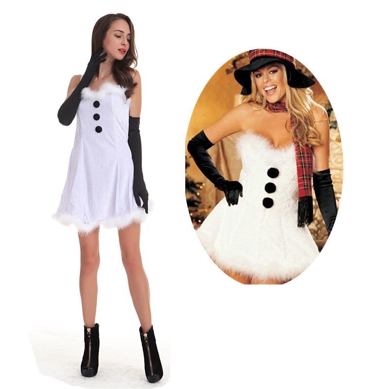 European & American Christmas Costumes: Adorable White Furry Snowman Outfits for Couples, Perfect for Holiday Parties