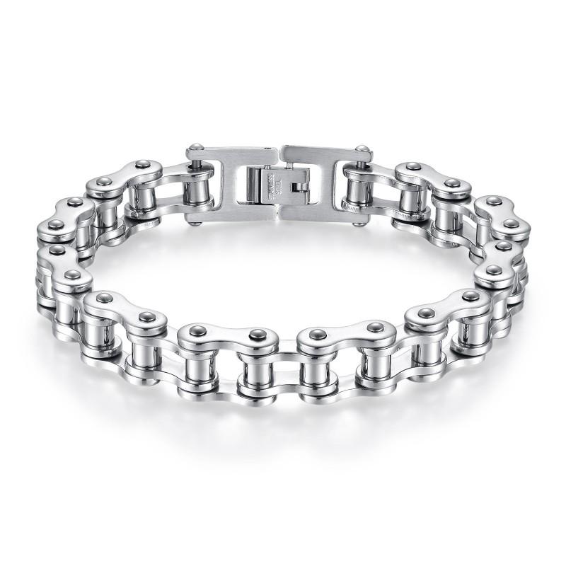 Stainless Steel Chain Bracelet Men Cycling Motorcycle Biker Gear Punk Style Geometric Link Wristband