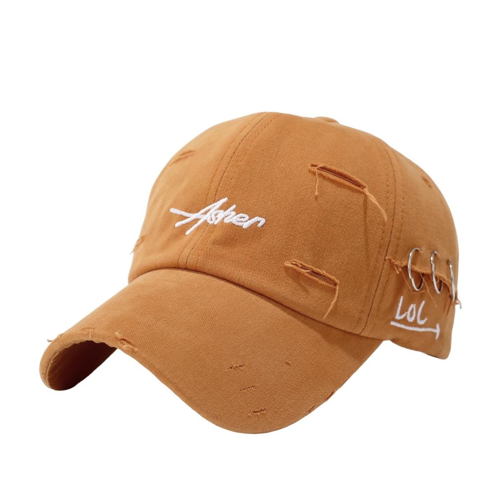 Letter Embroidered Baseball Cap Men's American Ripped Soft Top Cap Women's Summer Big Head Circumference Showing Face Small Sunscreen Cap