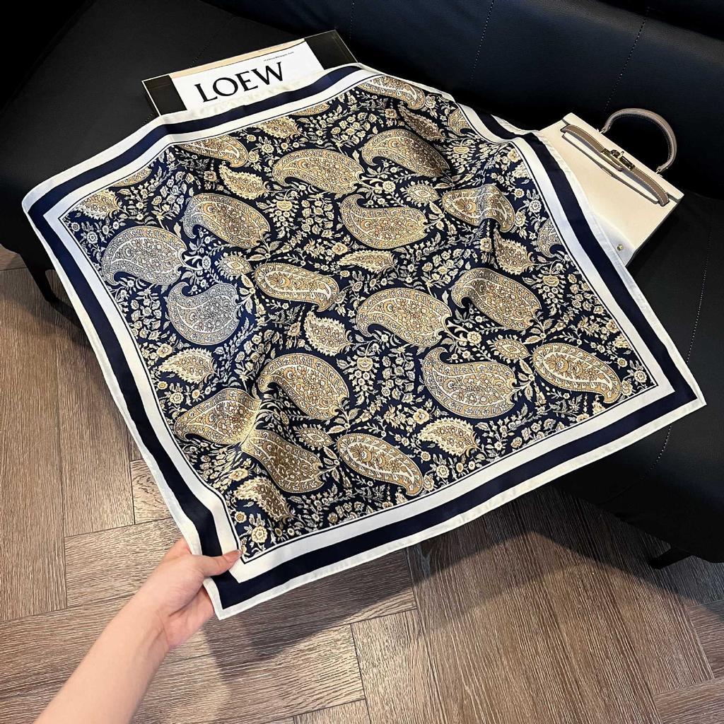 Luxury Paisley Square Scarf Women Print Satin Neckerchief Spring Hair Band Foulard Bandana Echarpe Tie Shawl Wraps