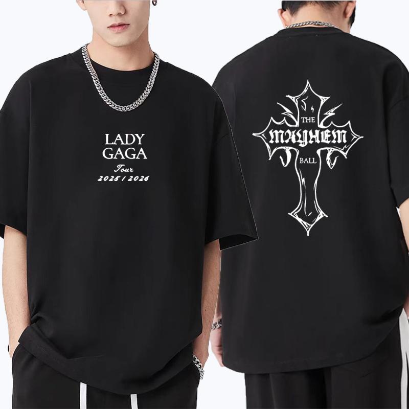 Lady Gaga MAYHEM Cross Cutoff Graphics T Shirt Men women Street Hip Hop short sleeve vintage clothes Casual 100% Cotton TShirts