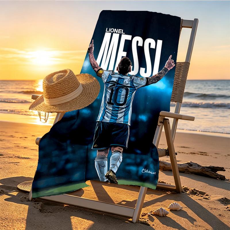 Lionel Messi Print Beach Towel Design, Soft, Lightweight. for Home Bathroom, Spa, Pool, Yoga, Surfing, Camping, Gift for Family, Friend