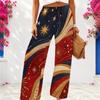 Women Plus Size Loose Wide Leg Full Length White Star Striped Printed Pants