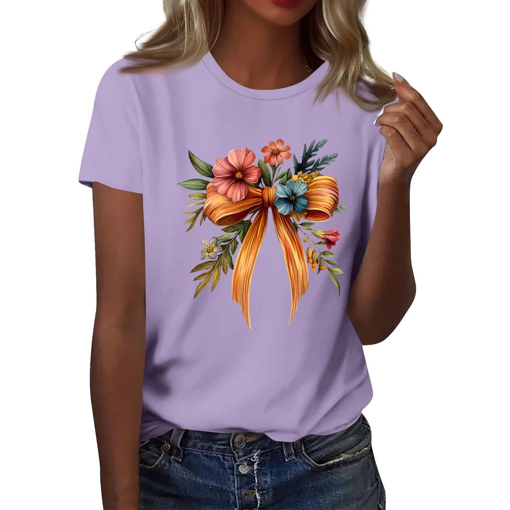 Dámská módní ležérní tištěná tričková halenka s kulatým výstřihem a krátkým rukávem Tričková halenka Halenka