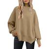 Women's Fashion Round Neck Long Sleeve Sweater Knitted Side Slit Pullover