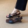 Fashion Fashion Open Toe Bow Wedge Sandals Women Xia Square Head One Strap Comfortable and Versatile Not Tired Feet Wear Sandals Outside