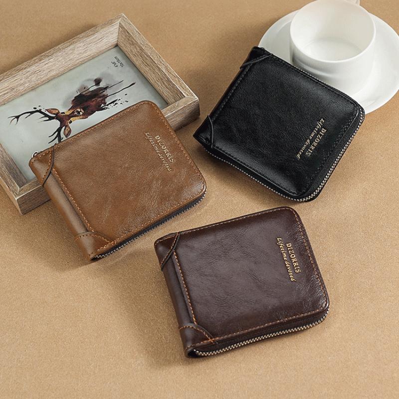 Short Small Zipper Wallet for Men Male Money Clip Vintage Purse Fashion Casual PU Leather Card Holder With Coin Pocket High Quality