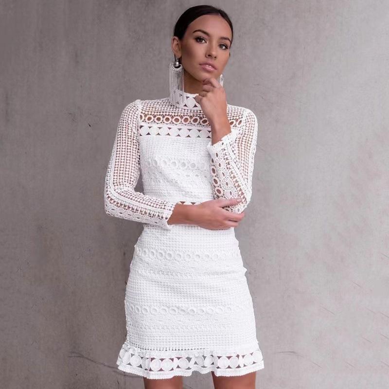 Elegante Bodycon Sexy frauen Kleid für Frauen 2022 Sommer Mini Spitze Langarm Aushöhlen Club Kleider Frau Robe Femme damen