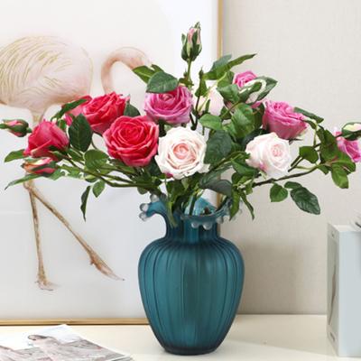 3 Branch Mini Rose Heads Artificial Flower Bouquet Faux Rose Bouquet with Stem for Wedding Party Home Office Floral Arrangement Table Decor