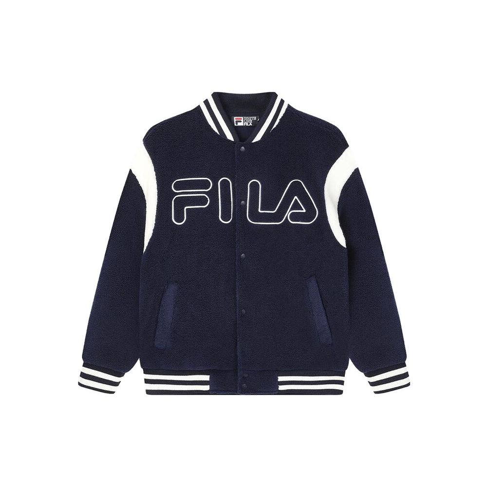 Fila Letter Color Block Single-Breasted Long Sleeve Baseball Jacket Men Jackets Deep-Dark-Blue F11M349502F-DB