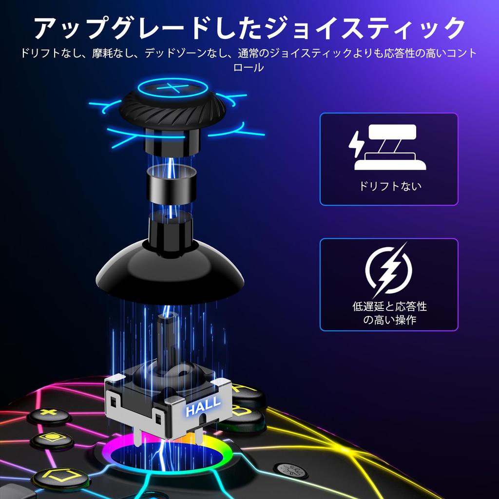 Switch Controller with Cool RGB and Turbo Fire Compatible with and PC Lighting, Wake-Up, 6-Axis Gyro, Vibration, Functions, Switch, Lite, OLED,