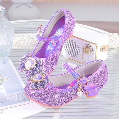 Girls Princess Shoes Children's High Heels Summer Leather Shoes Summer Crystal Shoes with Dress Rhinestones Little Girl Performance Shoes