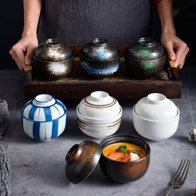 Japanese Soup Rice Bowl With Lid Sushi Dumpling Seasoning Bowl Ceramic Stew Pot Steamer Soup Bowl Traditional Miso Soup Bowl
