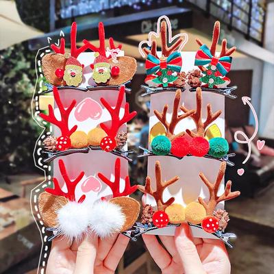 1Pair Christmas Antler Hair Clips Pendants Xmas Ornaments Merry Christmas Decor Gift For Girl Elk Hair AccessoriesHappy New Year
