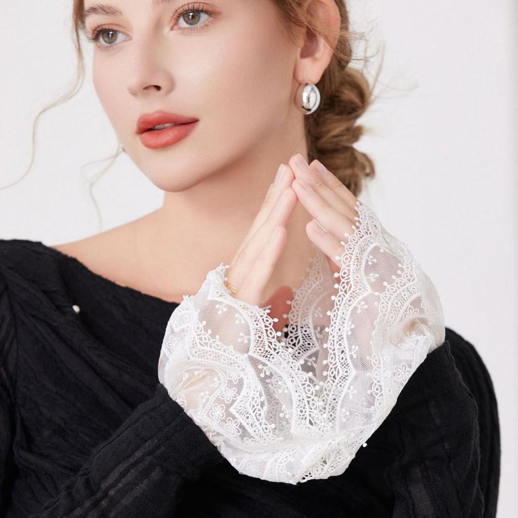 Lace Mesh Embroidered Double-Layer Sleeves with Cuffs 
