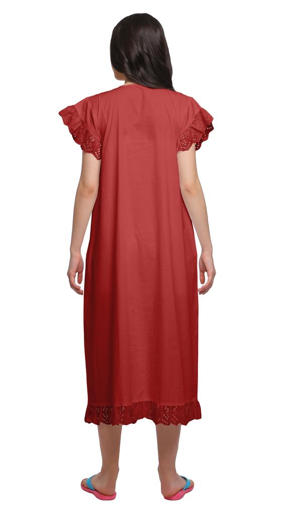 Moomaya Women's Short Sleeve Nightdress For Ladies Solid Cotton Nightwear