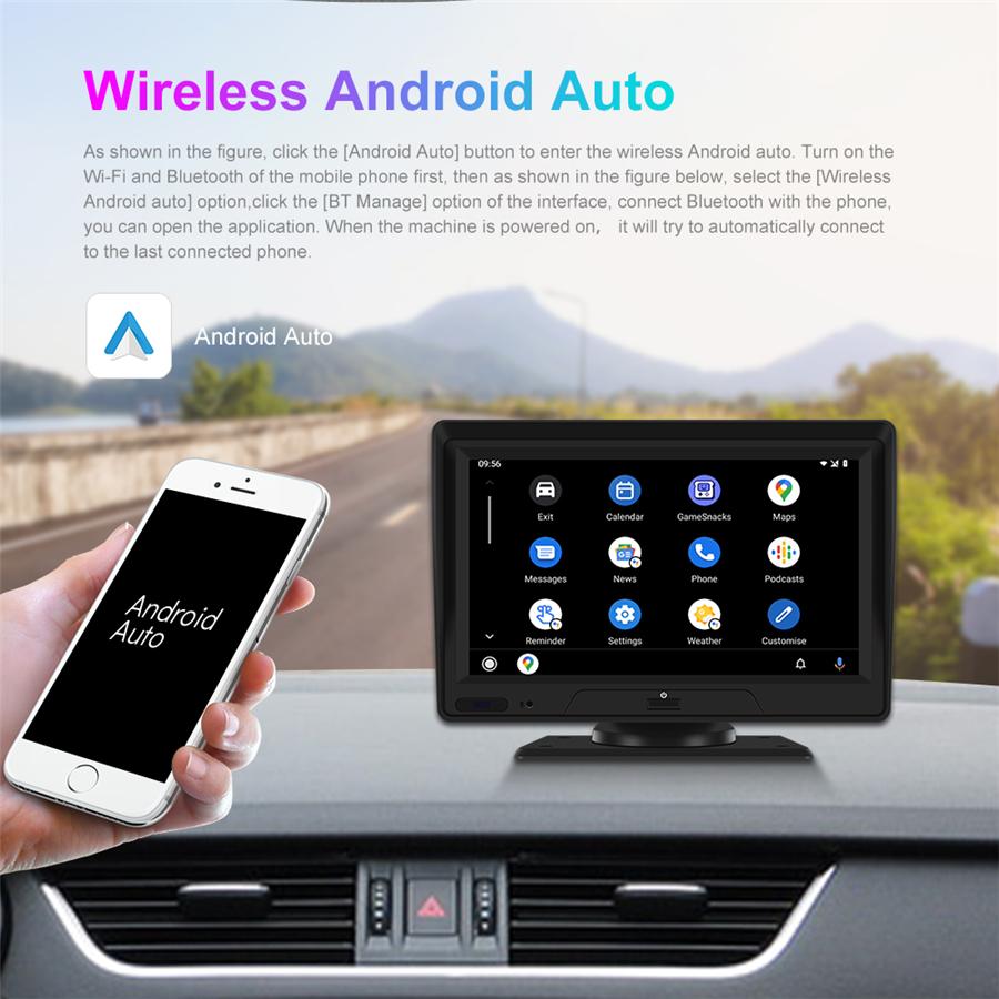 Dash Cam Portable 7" Screen Support Wireless Carplay & Android Auto +Rear Camera