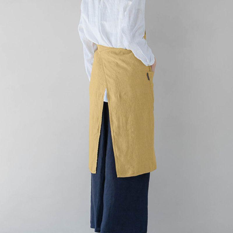 LinoeLina Lithuanian Linen Apron Round Neck Type (Antique Yellow)