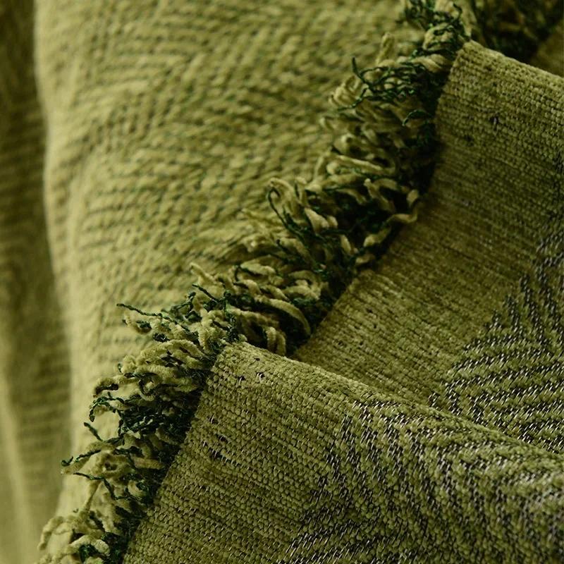 High Quality Waterproof Chenille Sofa Cover Cloth Green Striped Sofa Cushion Four Season Universal 3  Seat All Inclusive Blanket