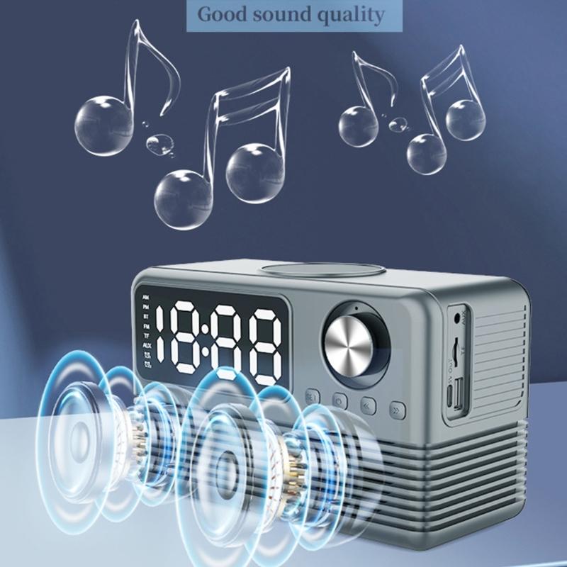 15W Wireless Charging Bluetooth-compatible Speaker with LED Mirror Clock Double Alarms Not Theft Designs Suitable for Home Office