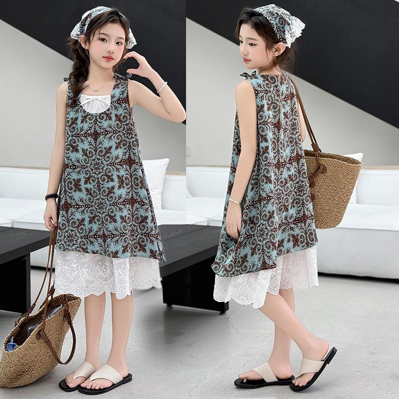 Girls' Dress 2026 Summer New Collection Children's Lace Floral Skirt Girls' Big Kids' Little Girls' Strap Top Skirt