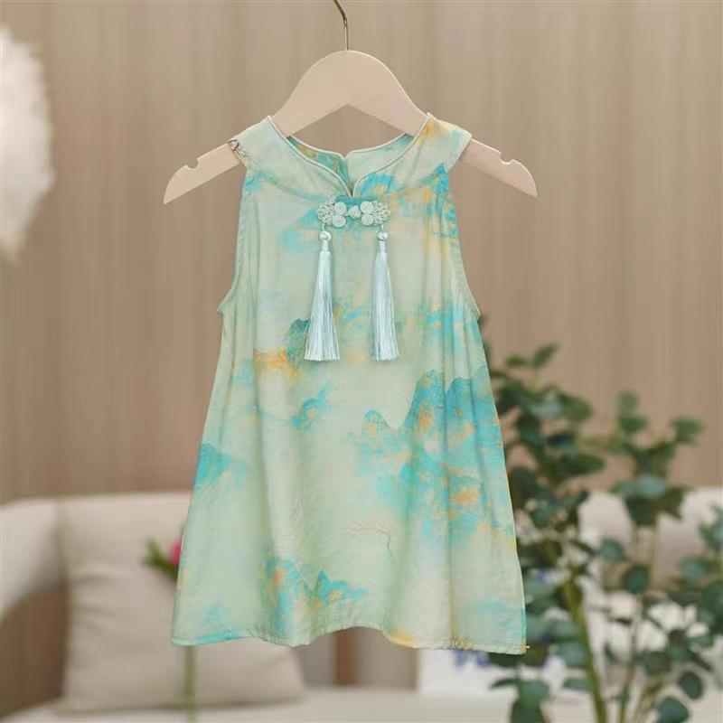 Girls Summer Hanfu Dress Ancient Fairy Princess Gown Kids Elegant Traditional Chinese Clothing 90cm зелёный