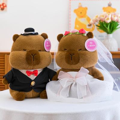 Vestido de noiva criativo boneca capivara casal de recém-casados brinquedo de pelúcia boneca de imprensa de casamento presente de casamento