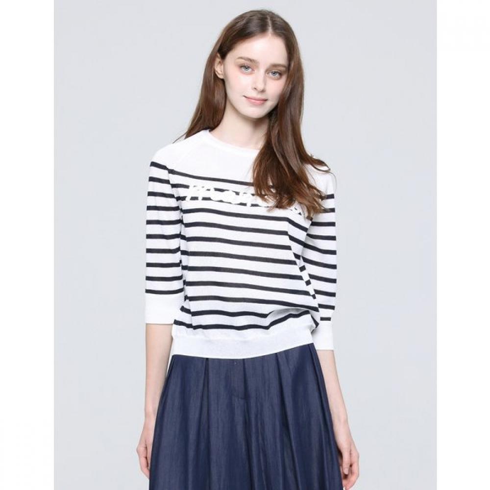 Son Jung Wan Women Boat Neck Embroidery Stripe Knit Zkn6262151