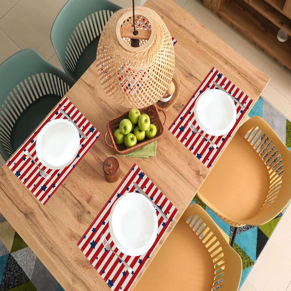 BOTB LIHM Set di 4 Tovagliette per il 4 Luglio Stelle Patriottiche America Giorno della Memoria Giorno dell'Indipendenza Decorazioni Tavola da Pranzo Tovagliette