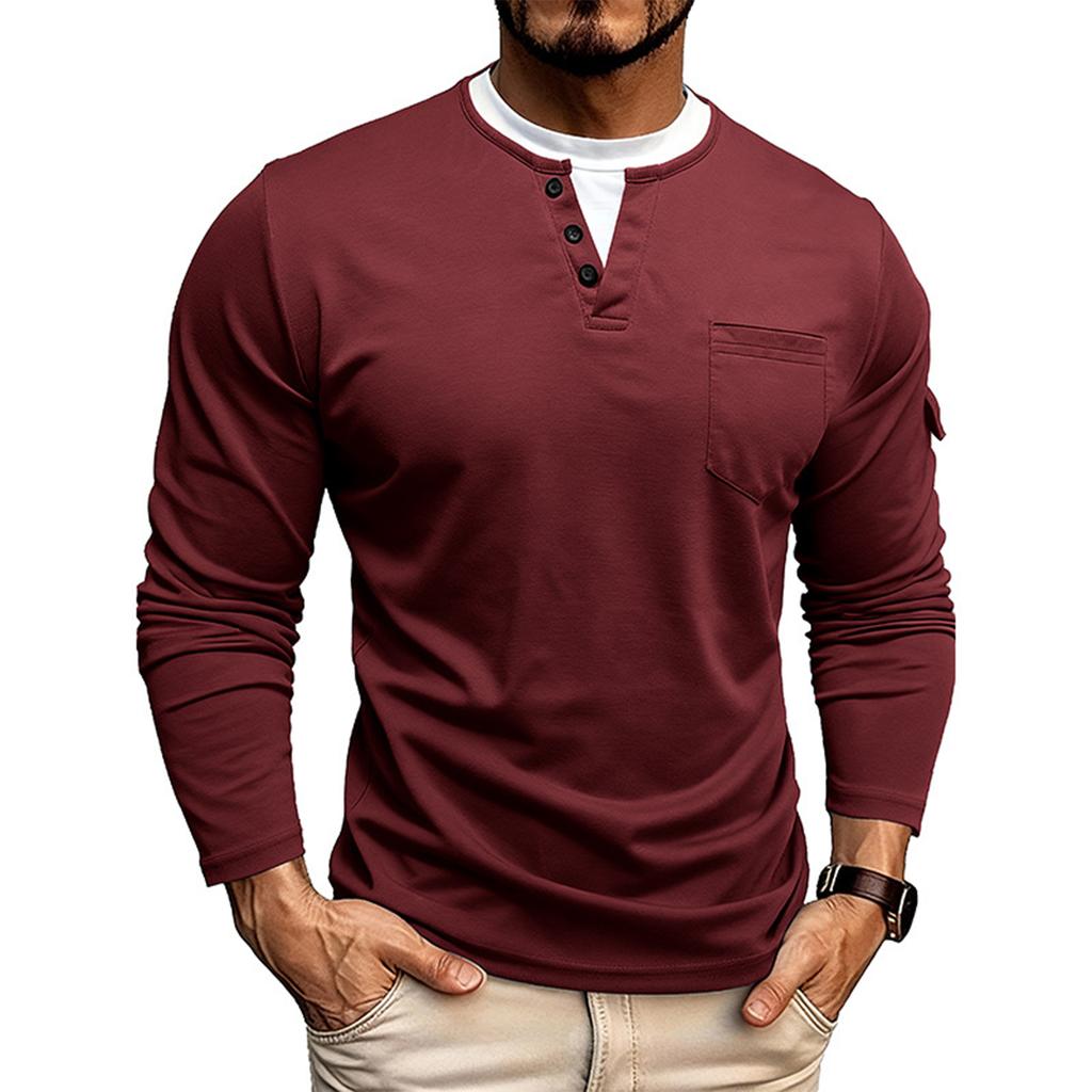 Shoulder Sleeves Men'S Long Sleeved Patchwork T-Shirt Casual Top