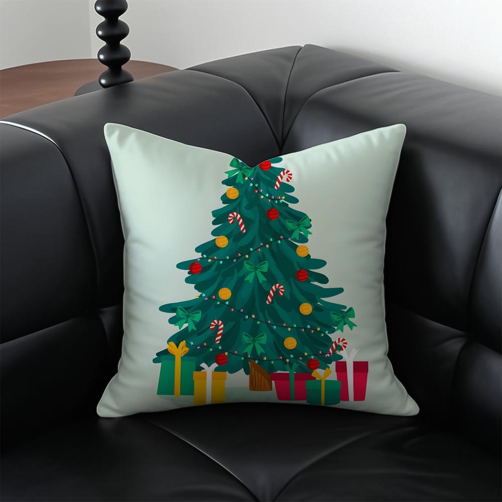 CChristmas Tree Cushion Cover Pillow Case Antidustmite Invisible Zipper Silky Plush Cushion