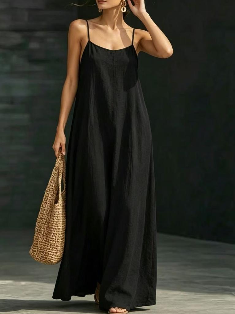 Cross-border Europe, America 2026 Summer Beach Suspender Dress Loose and Elegant Casual Suspender Long Holiday Dress