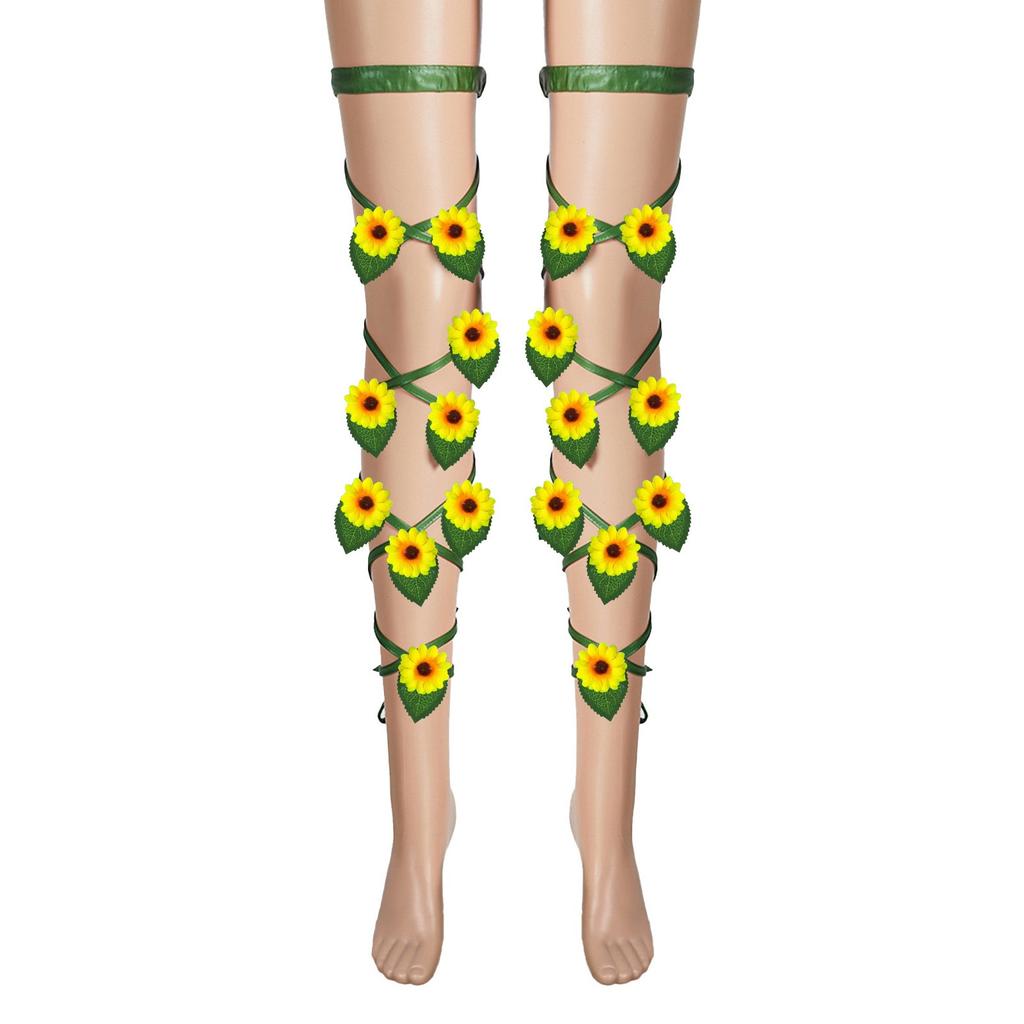 Festive Leggings Flower Decorated Chain Leg Ring