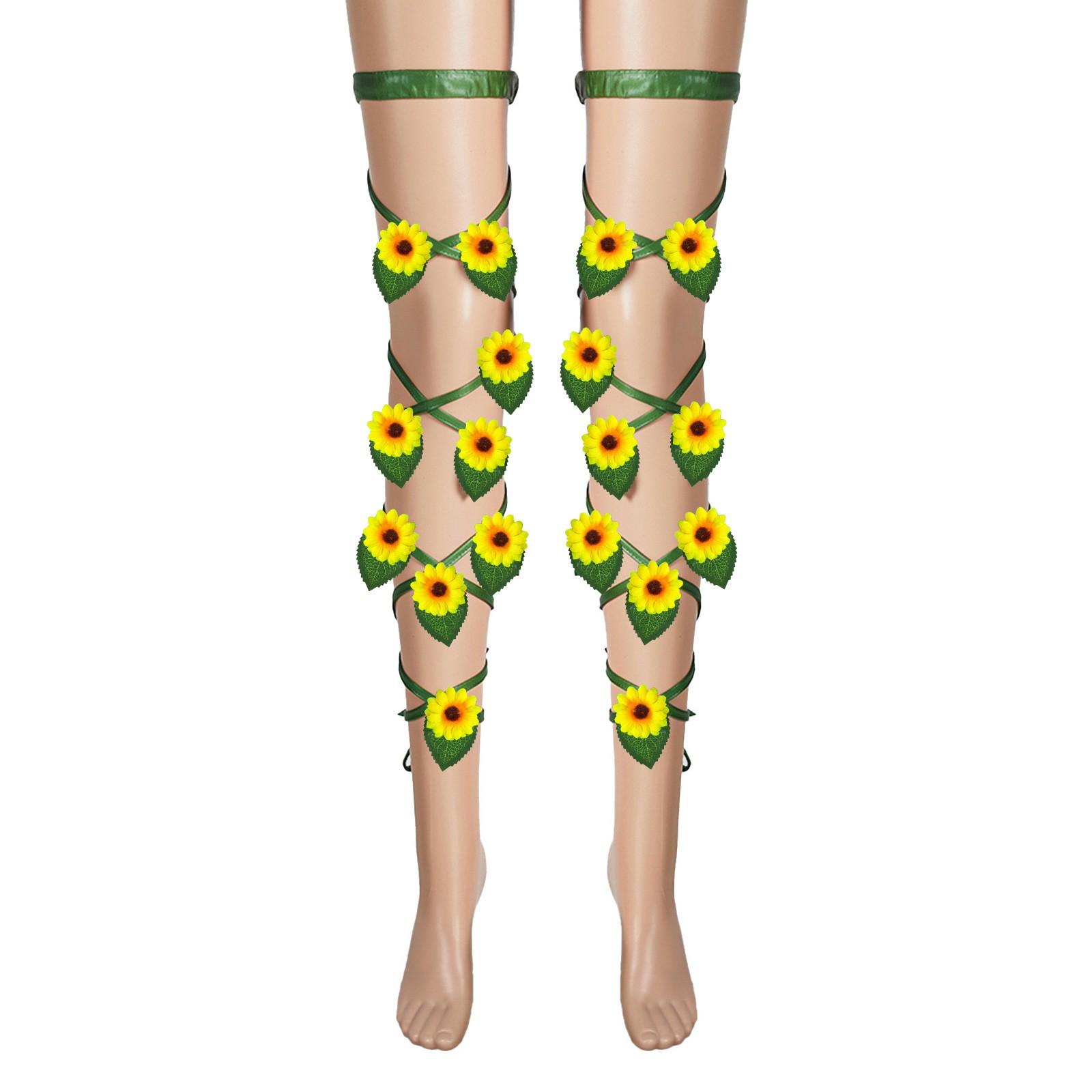 

Праздничные леггинсы с цветочным декором и цепочкой-кольцом на ногу One Size зелёный