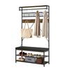 Hall Tree, 1830 mm Coat Rack with Shoe Bench, 2-Tier Freestanding Shoe Rack Storage Organizer with Hooks, Hanging Rod and Wire Shelf, Steel Frame