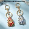 Decorative Purse Pendant Christmas Gift Box Cat Keychain, Bling Rhinestone Kitten Keyring Keychain Pendant, Backpack Handbag Accessory for Holiday