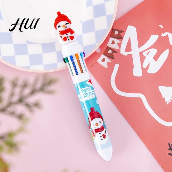 Efficient Multi-color Pen Christmas Ballpoint Pens 10-in-1 Retractable Cute Santa Snowman Multi-function Festive Writing Tool for Kids School Supplies
