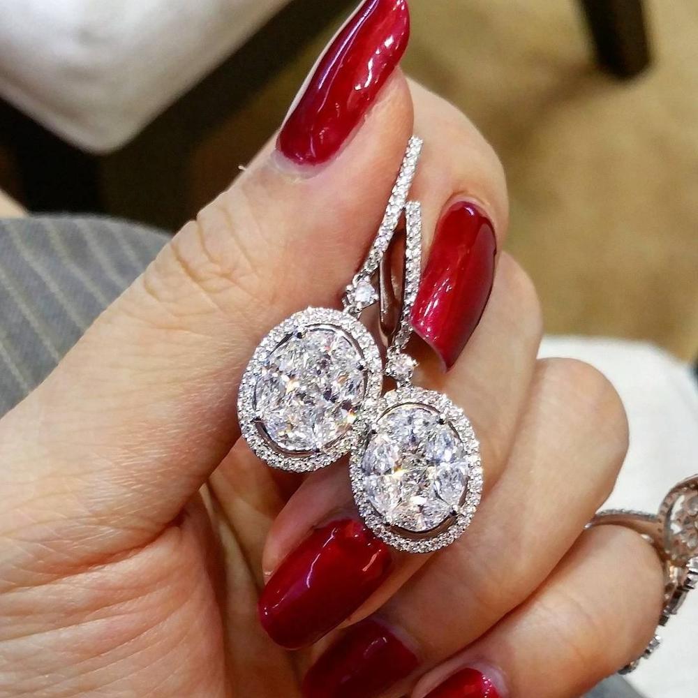 Huitan Classic Gorgeous Drop Earring Zinc Alloy Color with Shine Oval CZ Stone Wedding Bridal Earring Party Anniversary Gift Earring