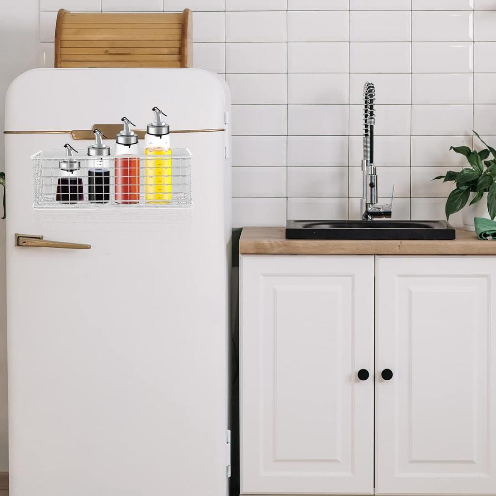 Wire Mesh Magnetic Storage Basket Trash Container Desk Tray Office Organizer for Refrigerator Microwave Oven Magnetic Surface Kitchen Office White