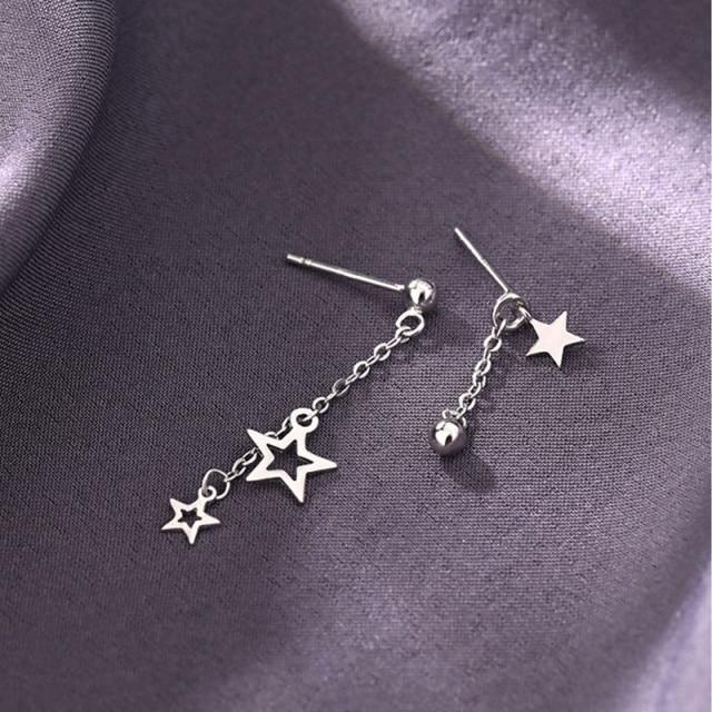 Sterling Tone Sweet Romantic Star Tassel Stud Earrings Women Modish Stylish Minimalist Simple Daily Wear Jewelry AccessoriesSweet Stud