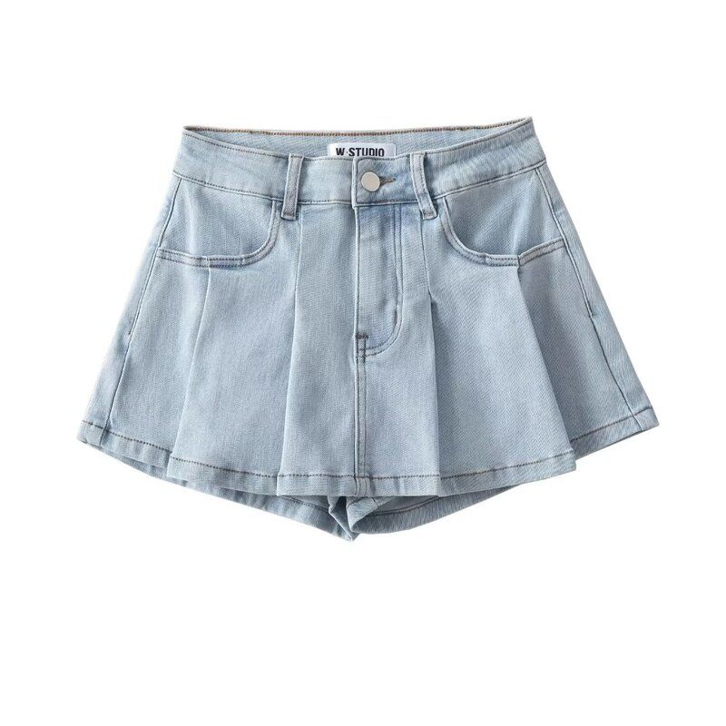 Fashion Style 2023 New Arrival Women's Clothing Stylish Slim Looking Easiest for Match Casual High Waist Stretch Pleated Denim Skirted Leggings