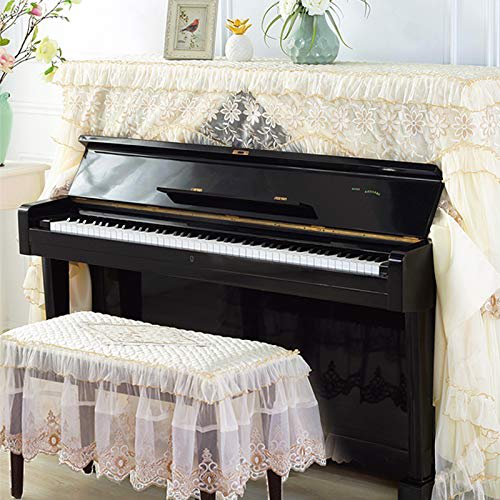 Umora Piano Cover, Dustproof Chair Cover, Protective Cover, European Style, Embroidered with Lace, Stylish, Cute, Durable Set (Piano Cover + Single Ch