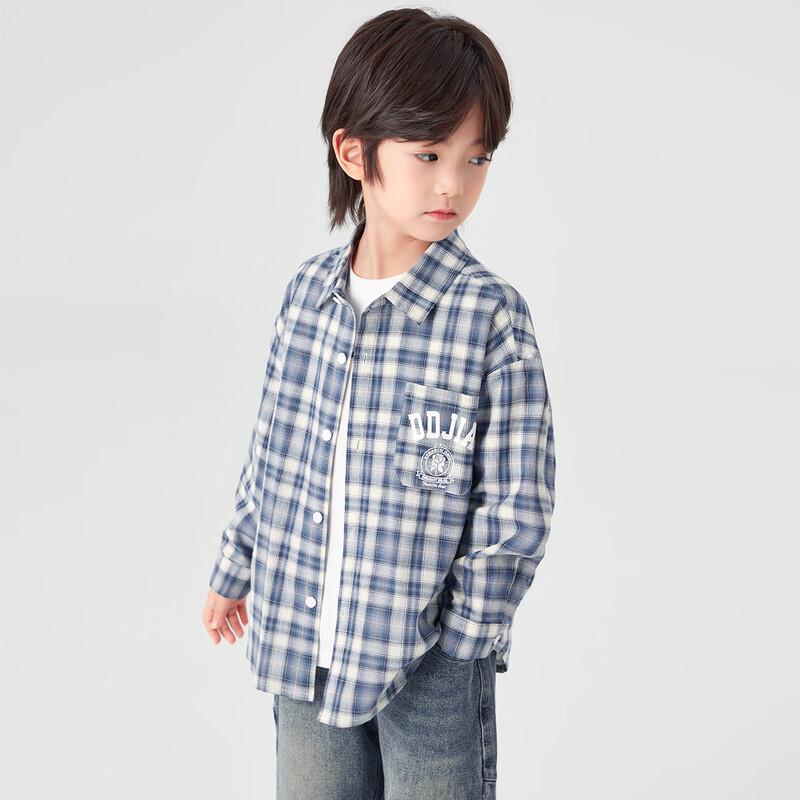 Duo Duo Jia Boy s Blue Plaid Long-Sleeve Cotton Shirt 120