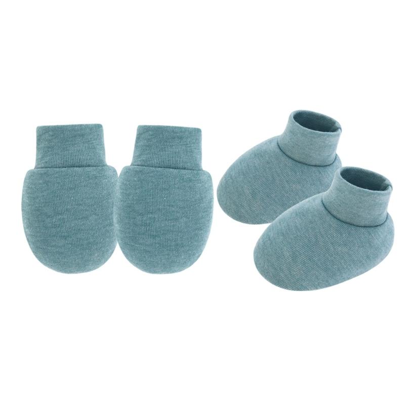 Set of 4 Cotton Infant Anti Scratch Mittens with Elastic Cuffs Feature Soft Breathable Socks & Gloves for Newborns