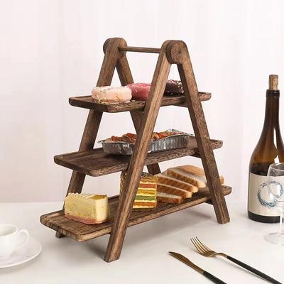 Multi-layer Wood Display Rack for Dinner Plates and Snacks Decorative Trays, Kitchen Storage & Organization,Fruit Dish Plate