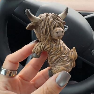Miniatuurowy krasnal krowy szkockiej do doniczki, zwierzątko, wspinacz po kwiatach, żywiczna rzeźba cielaka do dekoracji ogrodu zewnętrznego, tarasu, płotu, trawnika, podwórka